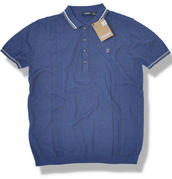 View Item Farah Vintage Knitted Polo with Textured Panel Sea Blue